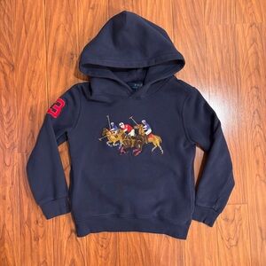 Polo Ralph Lauren Navy Blue Hoodie with Embroidered Polo Players Youth 7